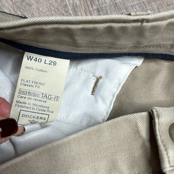 DOCKERS Khaki Flat Front Classic Fit Pants with Pockets Men’s - Picture 3 of 8